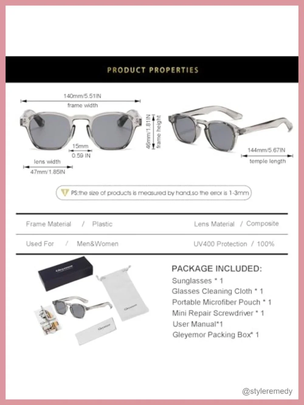 Unisex Tortoise Shell Sunglasses UV400 Protection Thick Plastic Frame